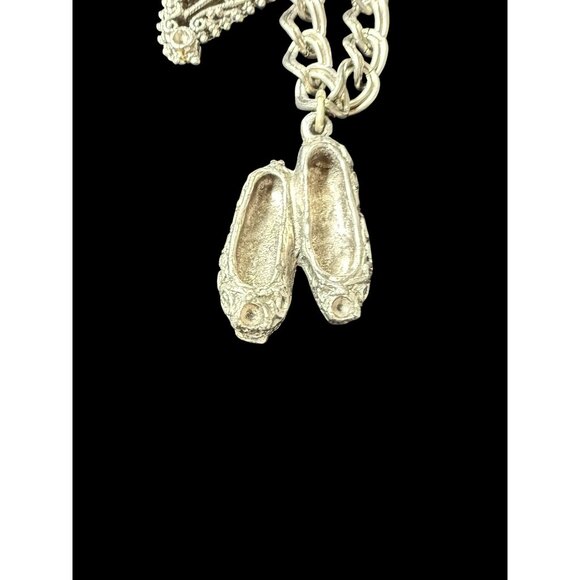 Vintage Silver-Tone Link Chain 9 Filigree Gem Charm Bracelet 7.5” - Picture 8 of 14